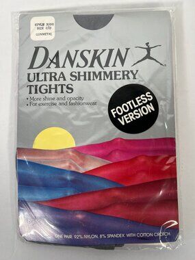 Danskin Ultra Shimmery Tights Size C/D Gunmetal Footless  VTG 80s NOS # 3331 USA